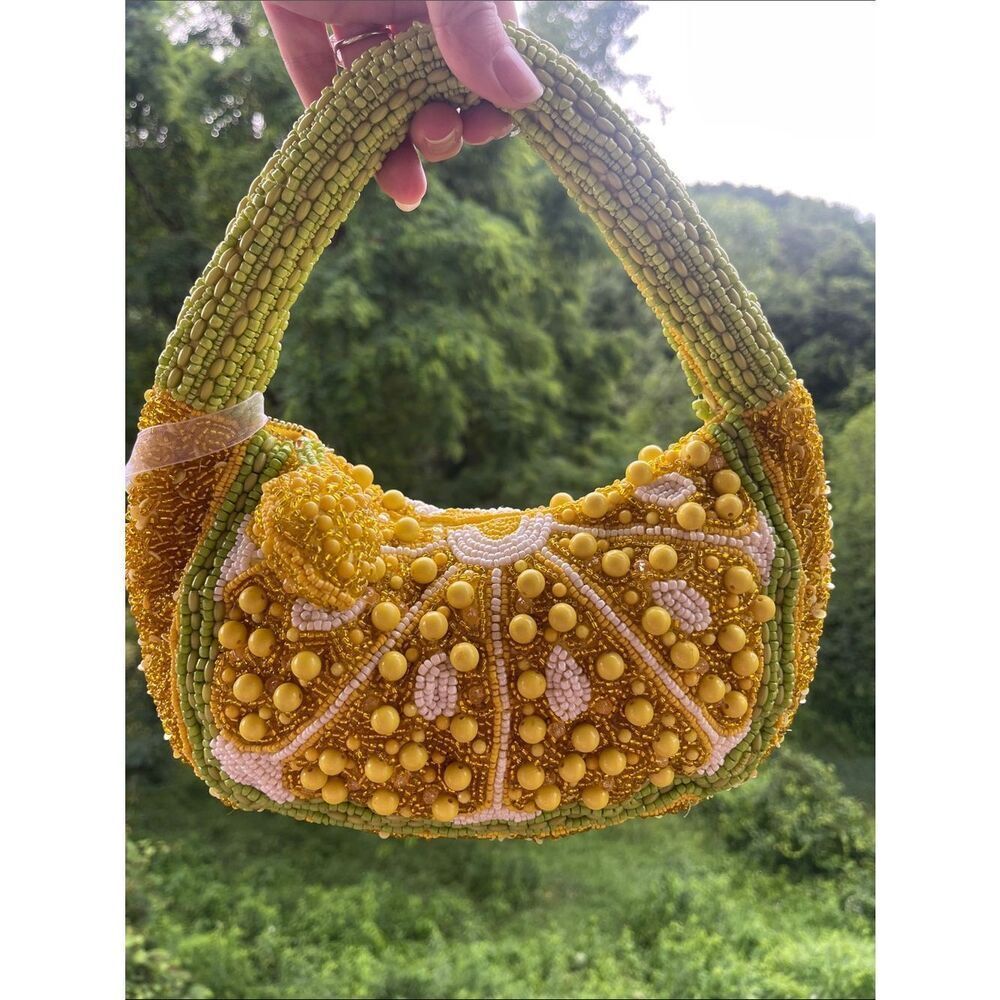 🍋 LEMONS 🍋 Hand-Beaded Yellow & Green Women's Shoulder Bag - viral beaded bags - Picture 3 of 10